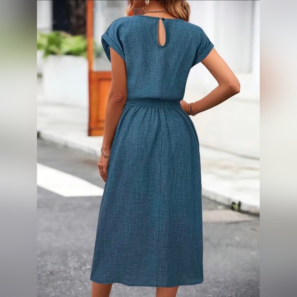 Blue A-Line Midi Dress - Picture 2 of 5